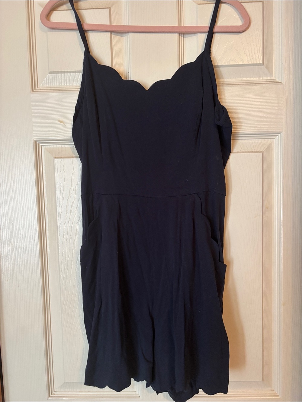 Navy blue Scallop-Edge Spaghetti Strap romper